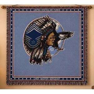 USAF United States Air Force Chief Master Sergeant Woven Tapestry Blanket 50x60
